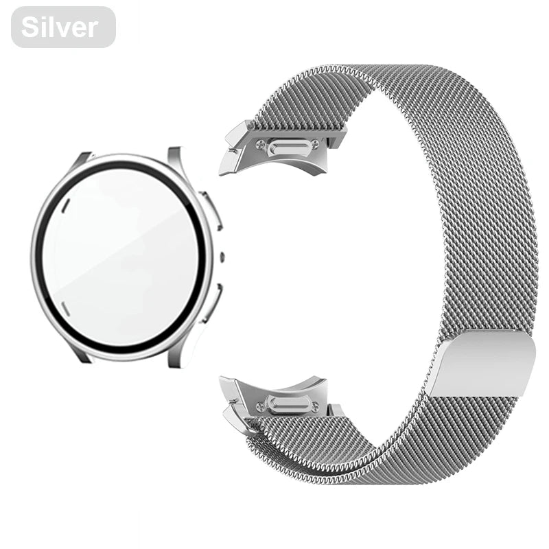 Metal Strap For Samsung Galaxy Watch 5 6 7 40mm 44mm Band With Screen Protector Hard Case Magnetic Loop Quick Install Bracelet