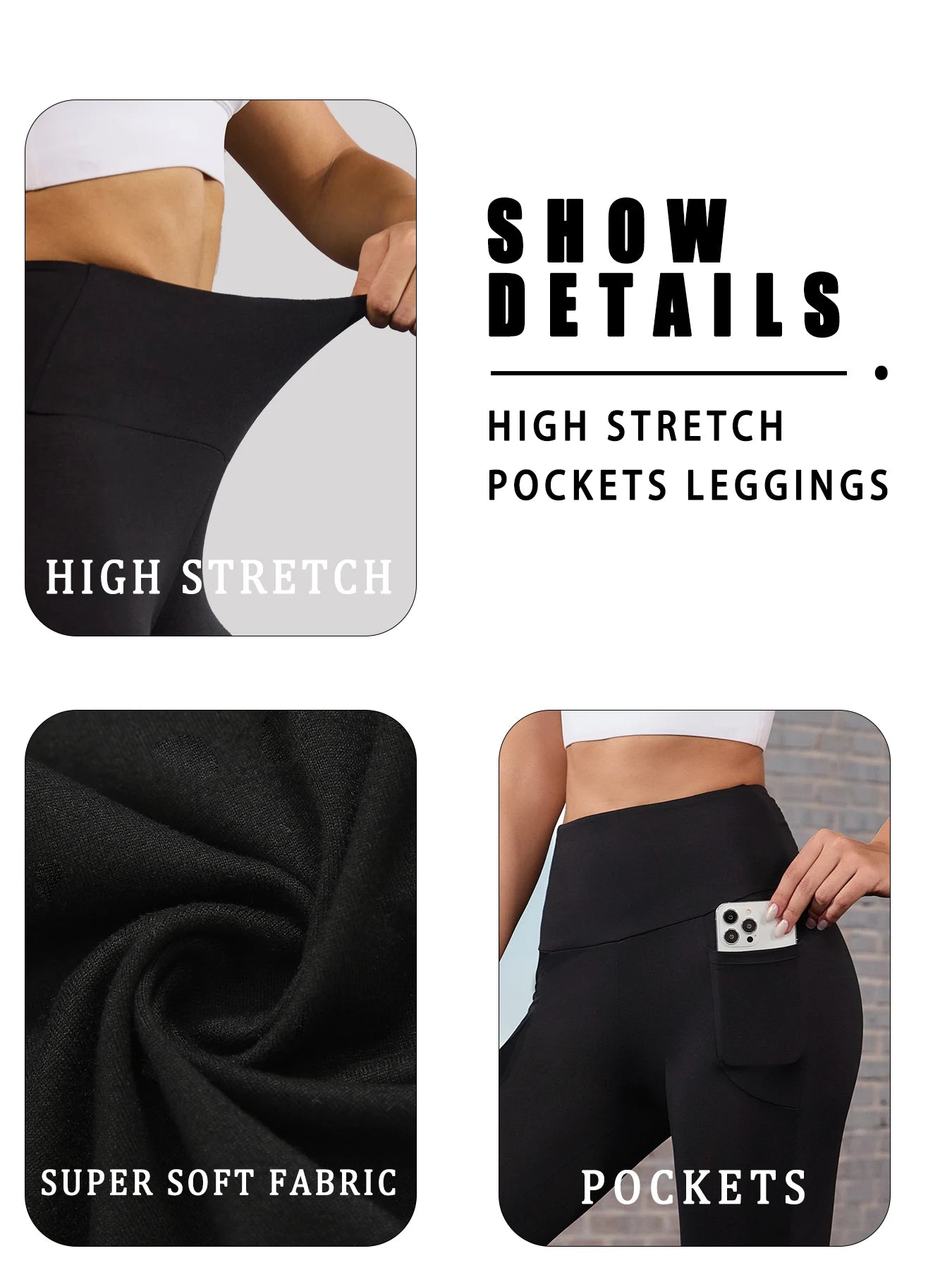 Soft Leggings with Pockets High Waisted Workout Yoga Pants Women's