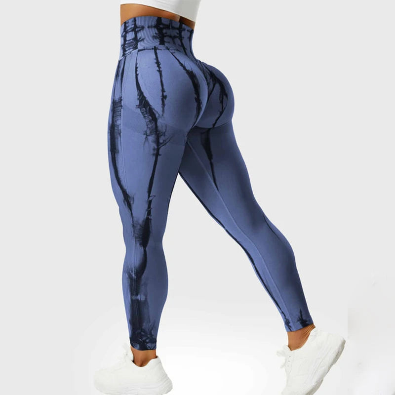 Tie Dye Sport Leggings with High Waist Push Up Woman Tights