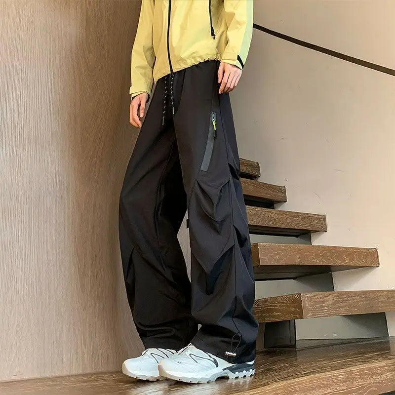 Menswear Clothing 2026 Autumn Winter Pleated Pants for Men Outdoor Windproof Waterproof Hiking Loose Straight Leg Casual Pants