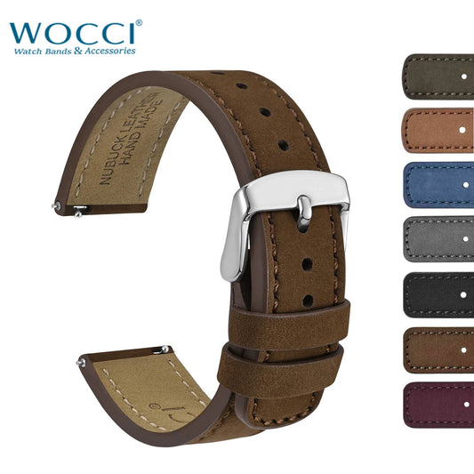 WOCCI Nubuck Top Grain Leather Watch Strap 18mm 19mm 20mm 21mm 22mm Men Women Replacement Band for Amazfit Samsung Galaxy Huawei