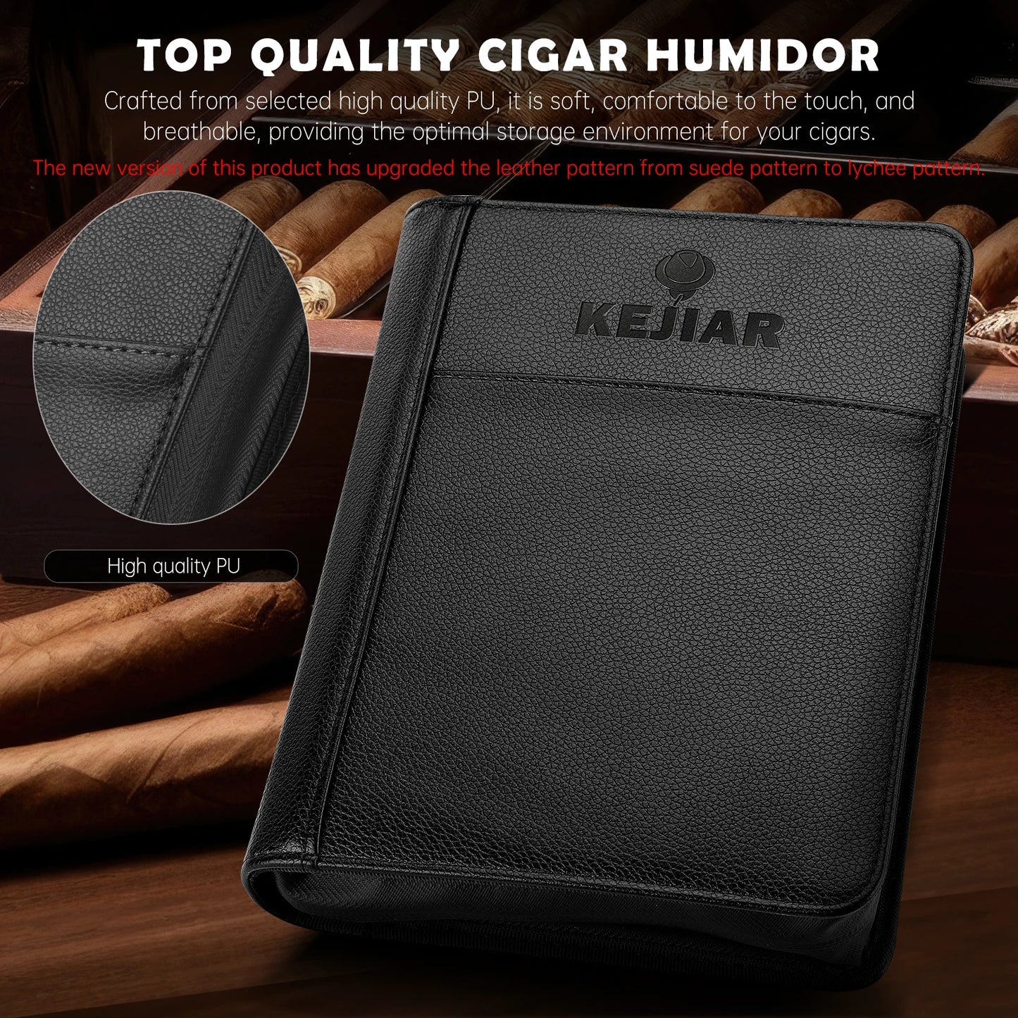 Portable Cigar Humidor Case with V Cutter,Straight Cigar Punch, Humidifier Packs for Travel