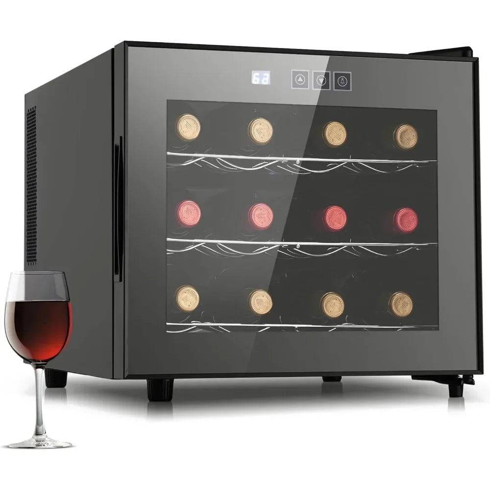 12 Bottle Wine Cooler Refrigerator, Small Wines Fridge Countertop with Digital Temperature Control, Freestanding Wine Cellars