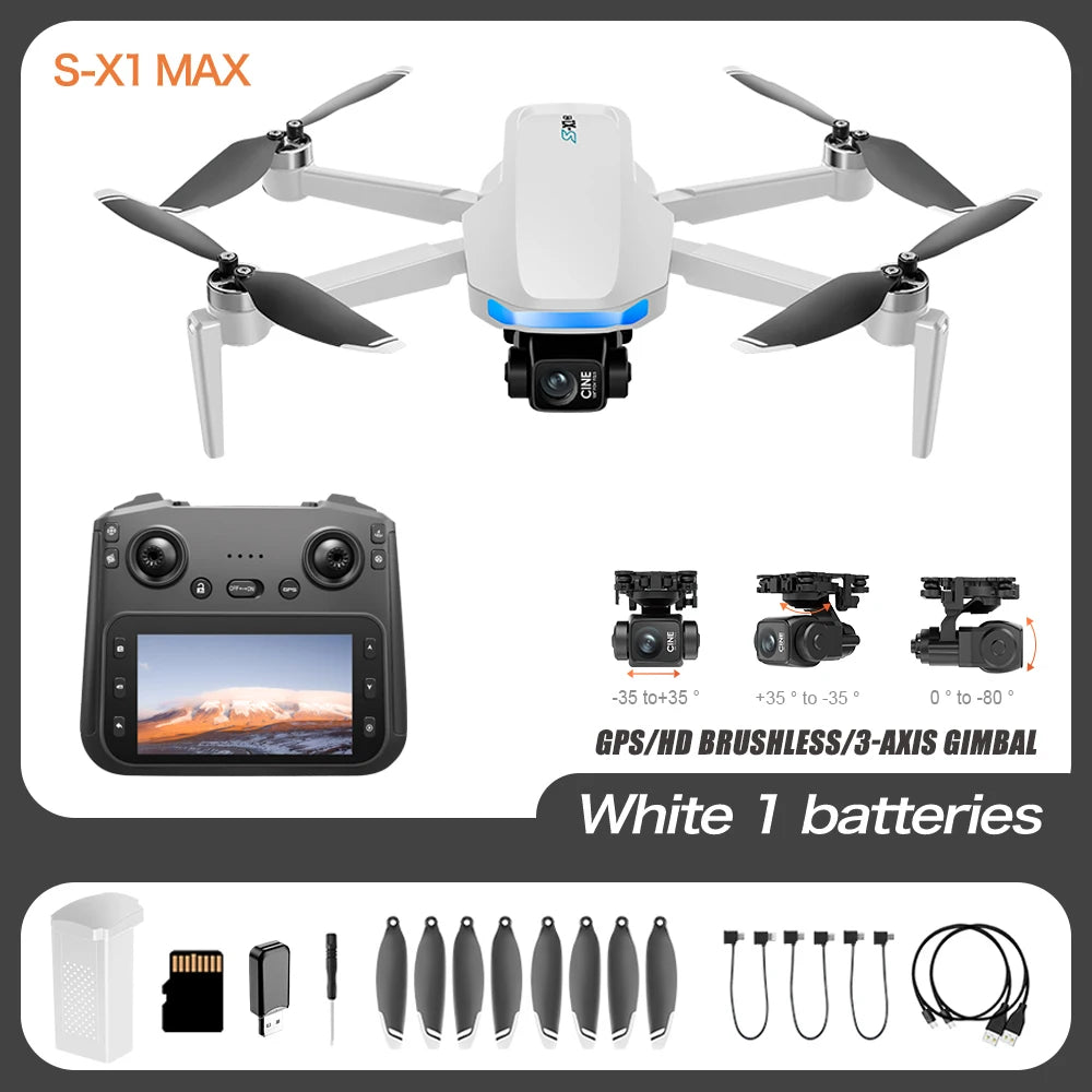 S-X1 High-end GPS Drone Professional 8K Camera With Screen 10KM Digital Image Transmission 3-axis Gimbal Brushless RC Quadcopter