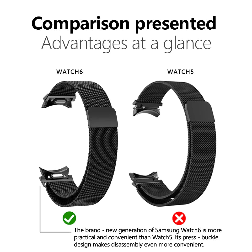 Metal Strap For Samsung Galaxy Watch 5 6 7 40mm 44mm Band With Screen Protector Hard Case Magnetic Loop Quick Install Bracelet