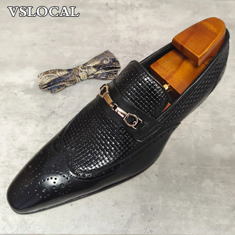 Luxury Brand Men Loafers Shoes Black Wing tip Slip On Casual Men Dress Shoes Wedding Office Horsebit Leather Loafers Men
