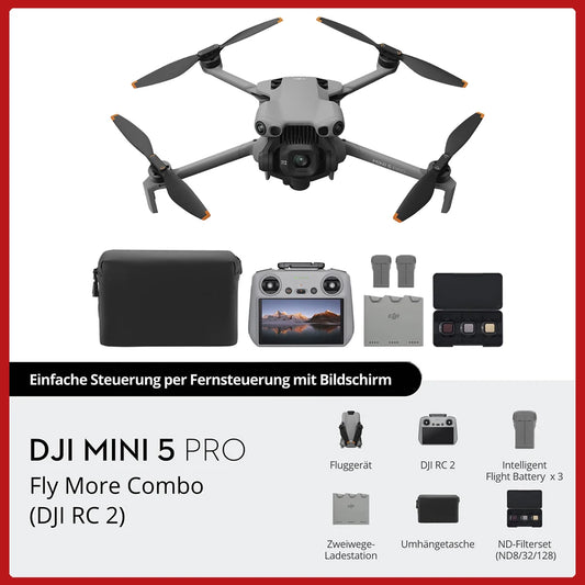 DJI Mini 5 Pro Fly More Combo: Professional 4K Camera Drone with DJI RC 2 Remote Controller, 1-Inch CMOS Sensor, and Beginner-Friendly Flight Controls