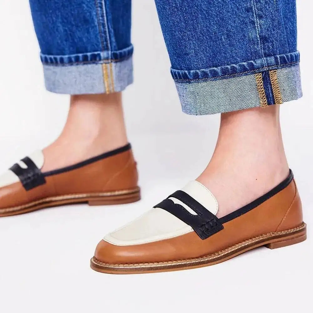 Women's Casual British Style Round Toe Loafers Low Heel Single Shoes