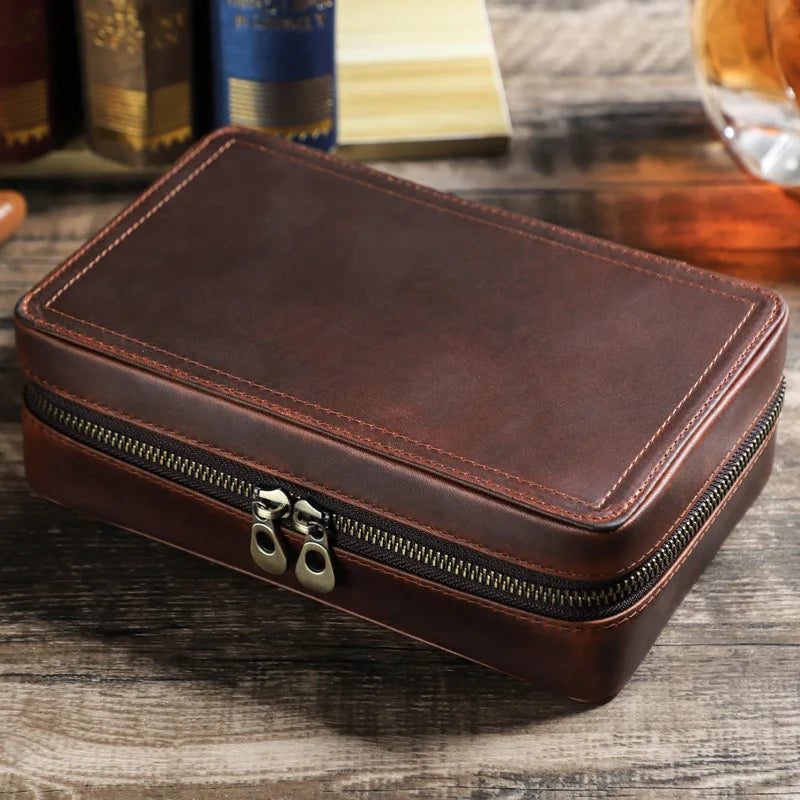 Portable Cigar Humidor With Hygrometer Cowhide Cigar Accessories Humidor Storage 4pcs Lighter Cutter Storage Box Humidor Luxury