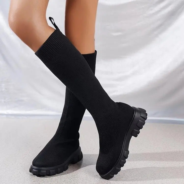 Women's Autumn/Winter New Brand Fashion Women's Boots Mid Sleeve Elastic Socks Boots Thick Sole Boots