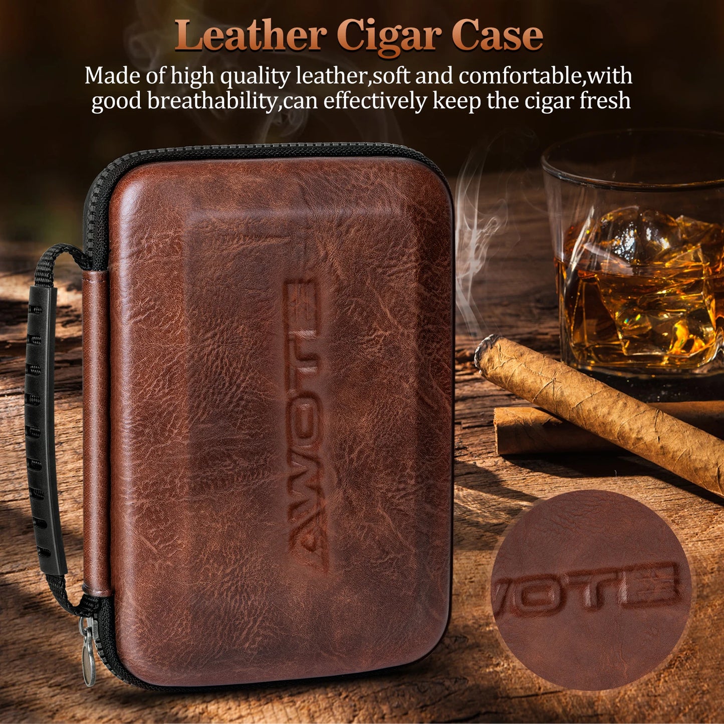 AWOTE Leather Travel Cigar Humidor with 4 Cigar Tube and Cigar Cutter,Cigar Accessories Gift Set for Men,Lighter not included