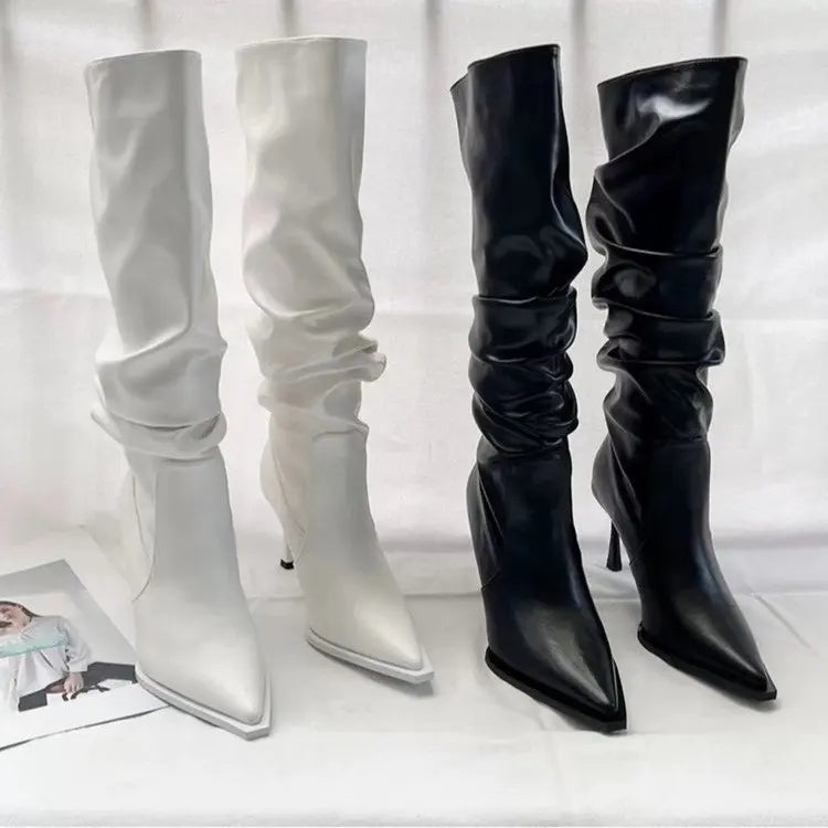 Winter Women High Boots Fashion Pointed Toe Stiletto Heel Long Boots Ladies Elegant Knee High Boots Shoes Botas De Mujer