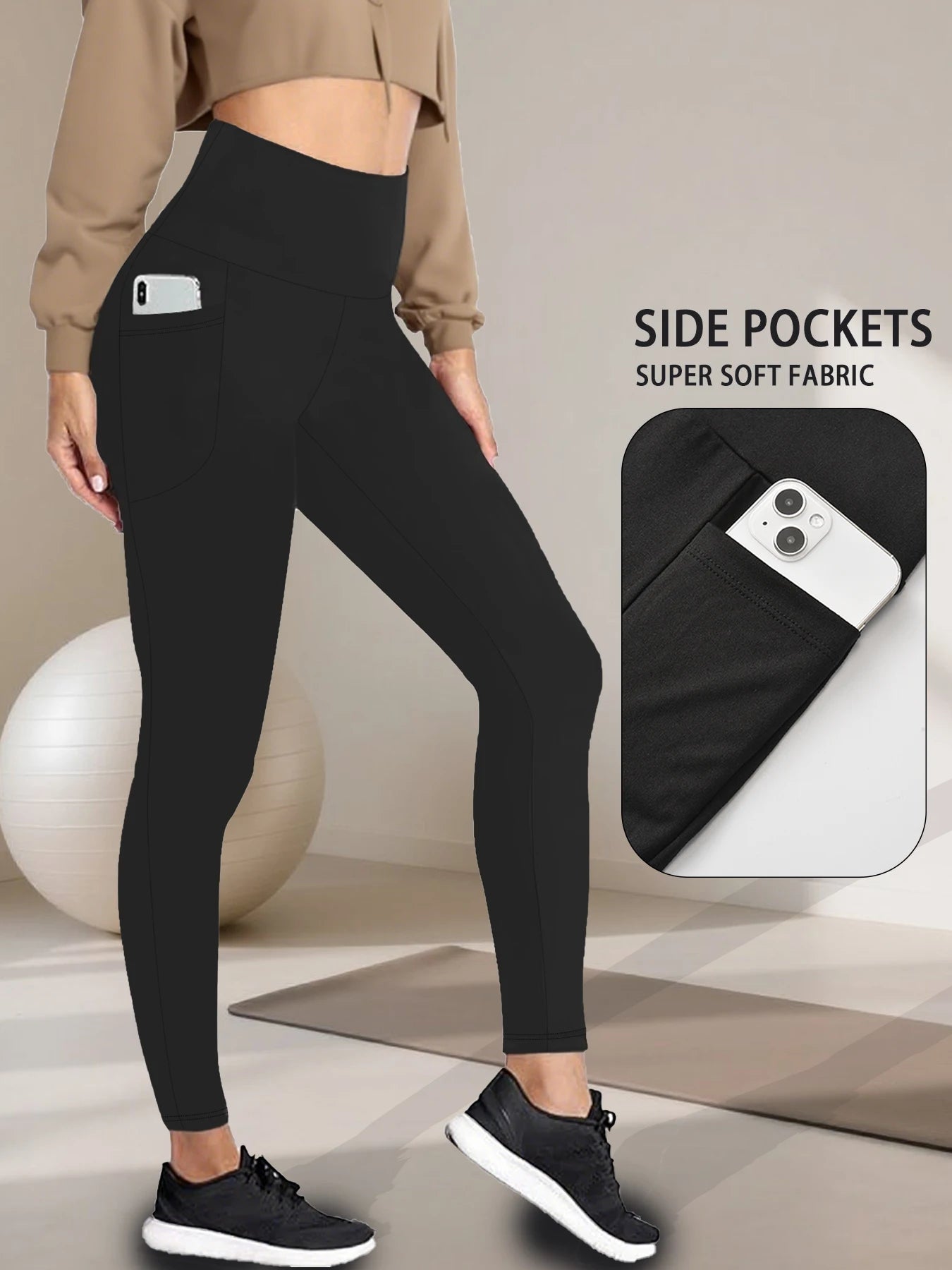 Soft Leggings with Pockets High Waisted Workout Yoga Pants Women's