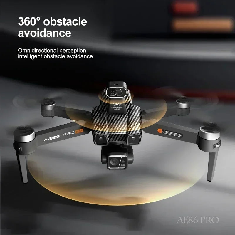 AE86 PRO MAX Professional Drone 10KM 3-Axis Gimbal RC Quadcopter 8K FPV Dual Camera GPS Obstacle Avoidance Drone with LED Screen