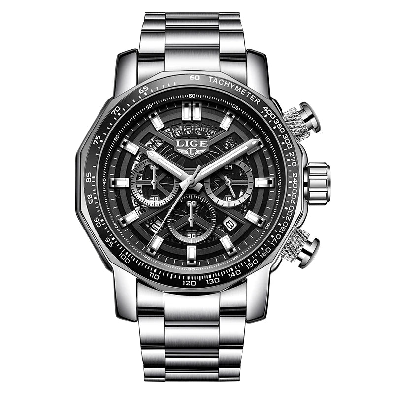 LIGE Mens Watches Top Brand Luxury Wrist Watches For Men Gold Big Golden Male Chronograph Wristwatch Man Relogios Masculino