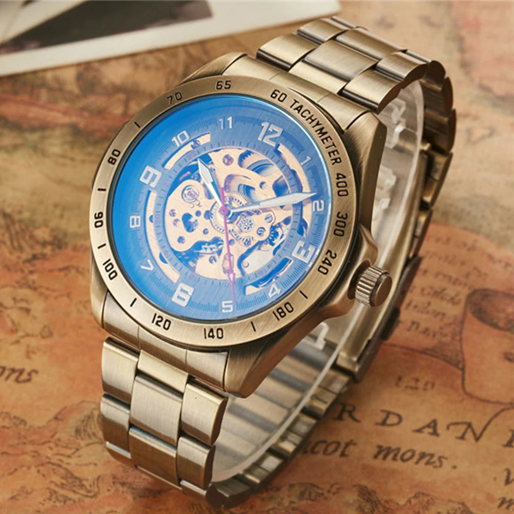 Men Waterproof Automatic Mechanical Watch  with Genuine Leather