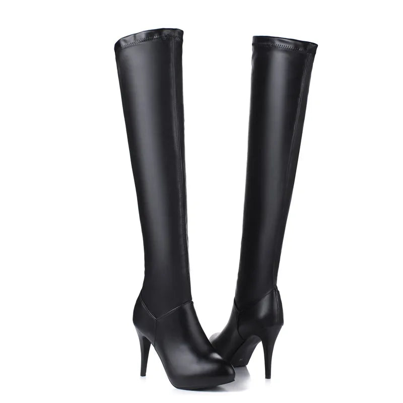 Sexy Over the Knee Boots Women Autumn Winter Fashion High Heels Elastic Thigh High Boot Female Black White Waterproof Long Shoes