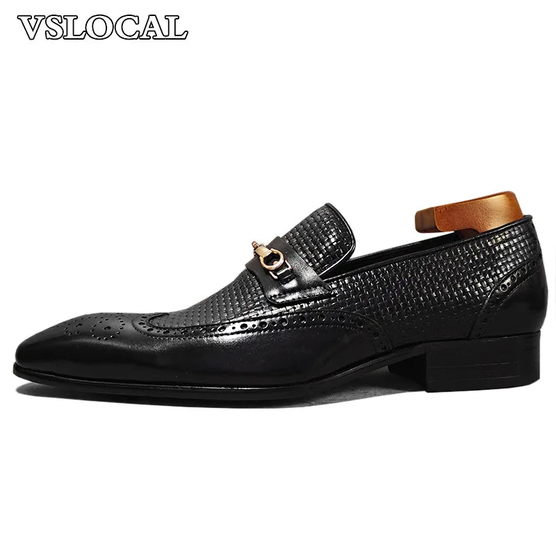 Luxury Brand Men Loafers Shoes Black Wing tip Slip On Casual Men Dress Shoes Wedding Office Horsebit Leather Loafers Men