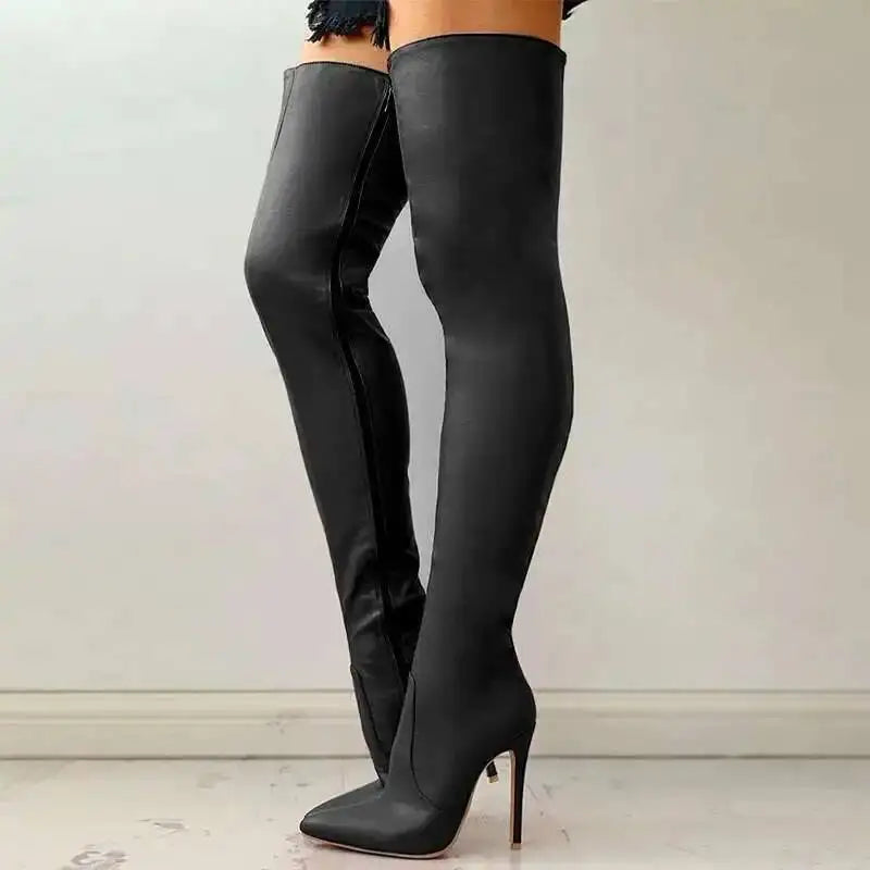 Autumn/Winter Women's Boots Sexy High Heels Slim Over The Knee Boots Pointed Side Zipper Large Size 34-47 Long Boots