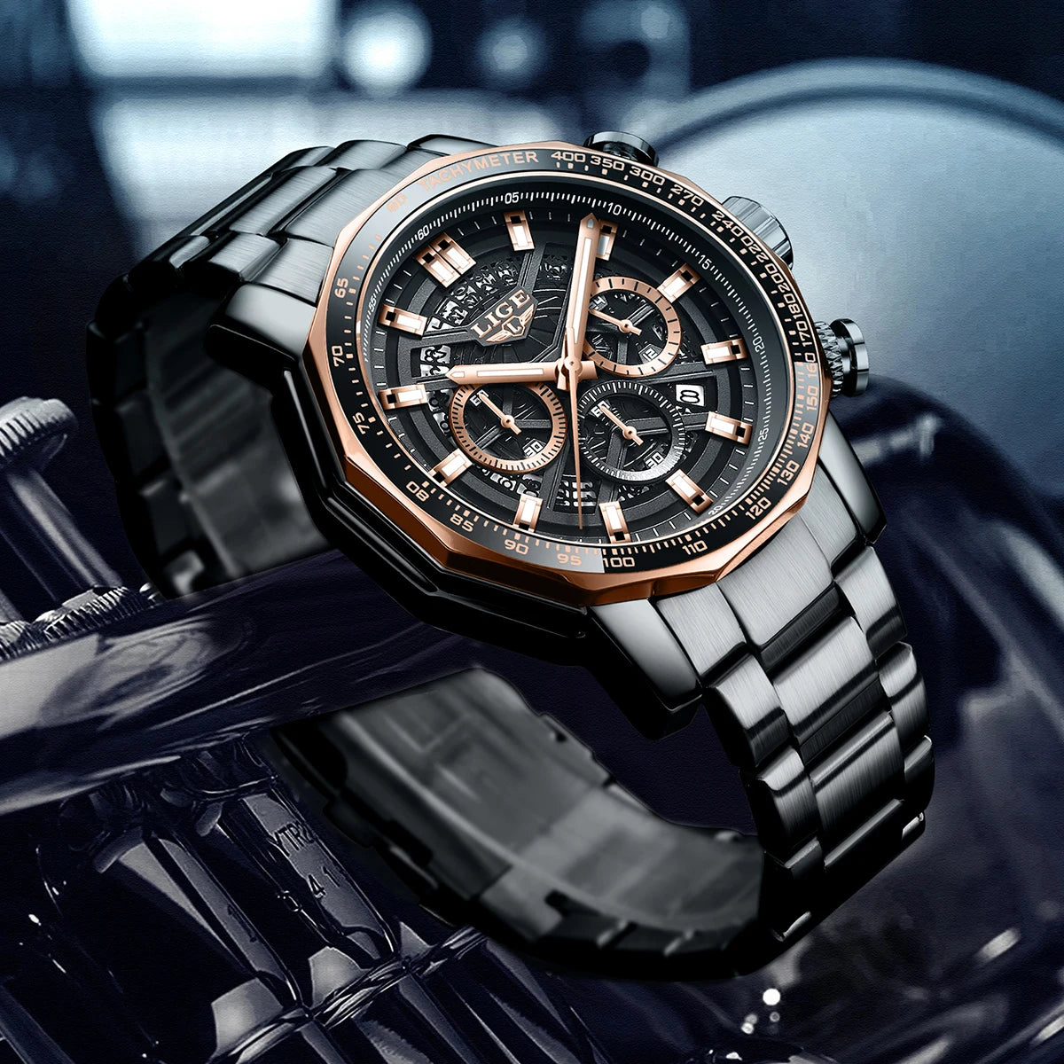 LIGE Mens Watches Top Brand Luxury Wrist Watches For Men Gold Big Golden Male Chronograph Wristwatch Man Relogios Masculino