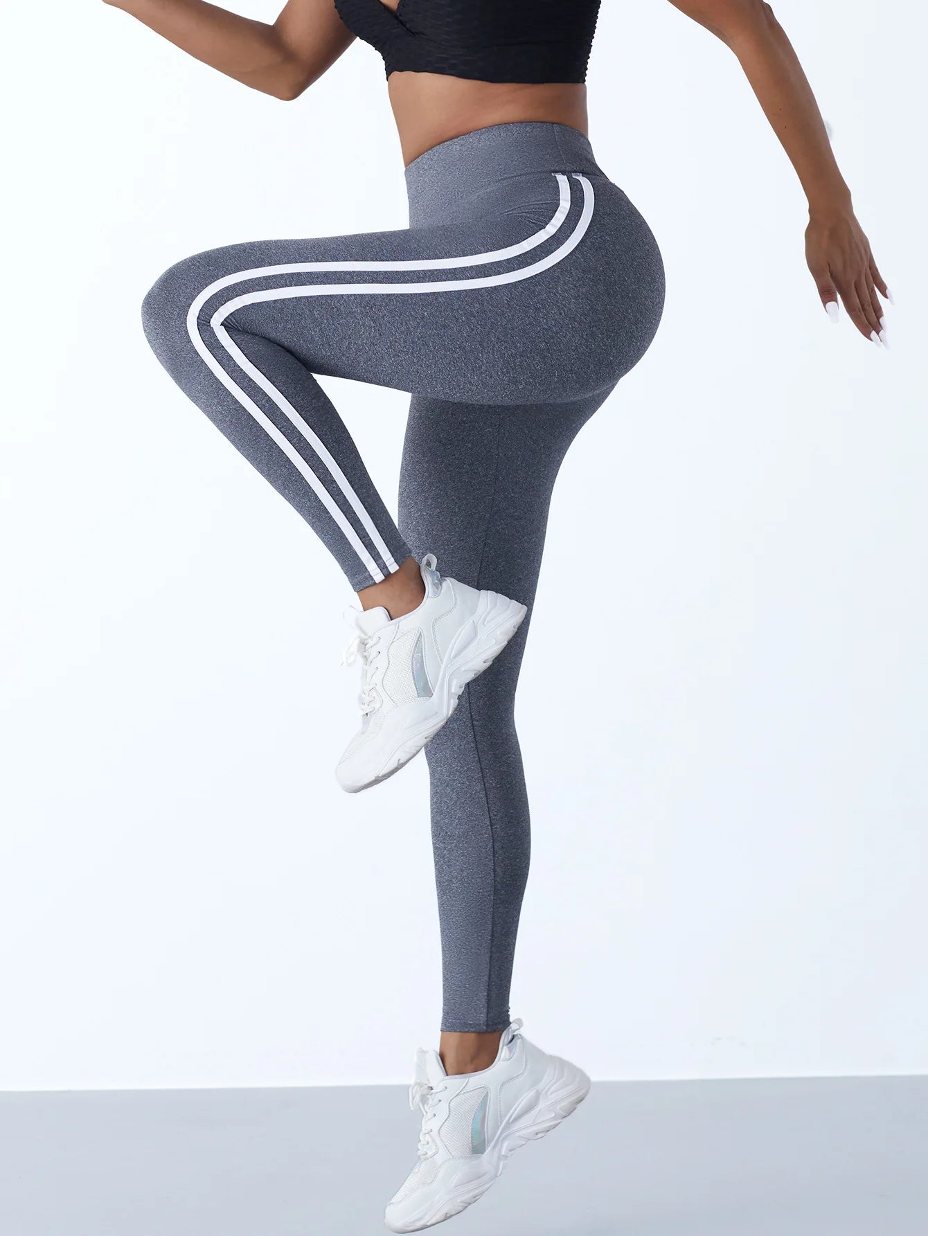 Breathable Casual Leggings with Side Stripe and High Waist