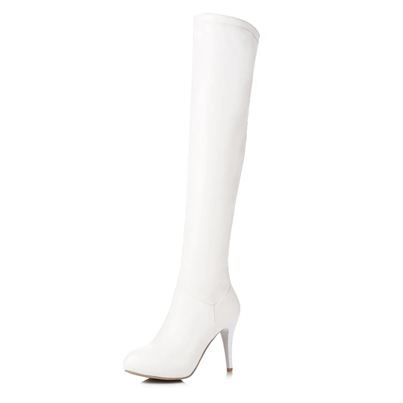 Sexy Over the Knee Boots Women Autumn Winter Fashion High Heels Elastic Thigh High Boot Female Black White Waterproof Long Shoes