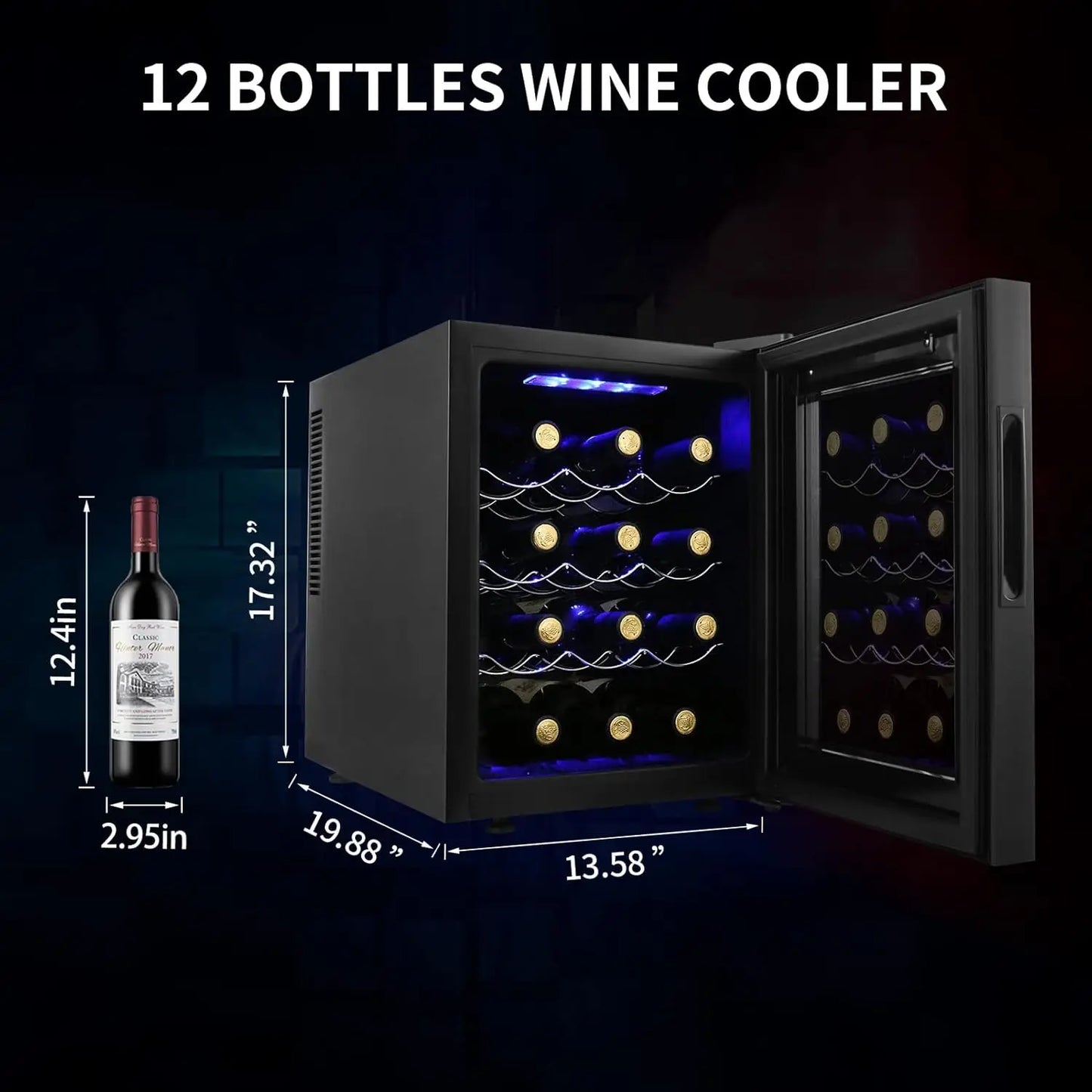 12 Bottle Wine Cooler Refrigerator, Compact Mini Wine Fridge with Digital Temperature Control Quiet Operation Thermoelectric Chi