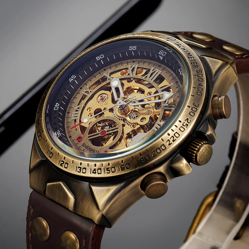 Men Waterproof Automatic Mechanical Watch  with Genuine Leather