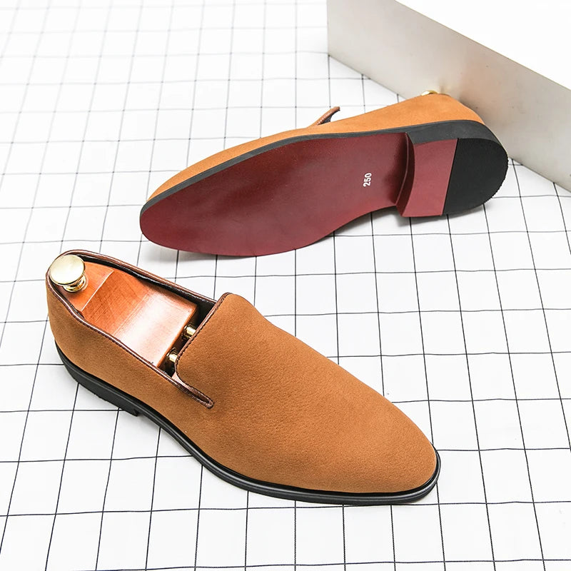 Italian Luxury Designer Men's Suede Loafers – Premium Business Dress & Party Shoes in Brown & Black