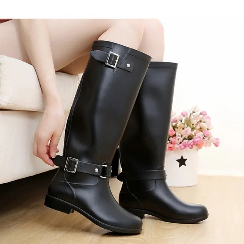 Rubber Boots for Women Waterproof Work Fashion Back Zipper Round Toe High Rain Boots Woman Water Shoes