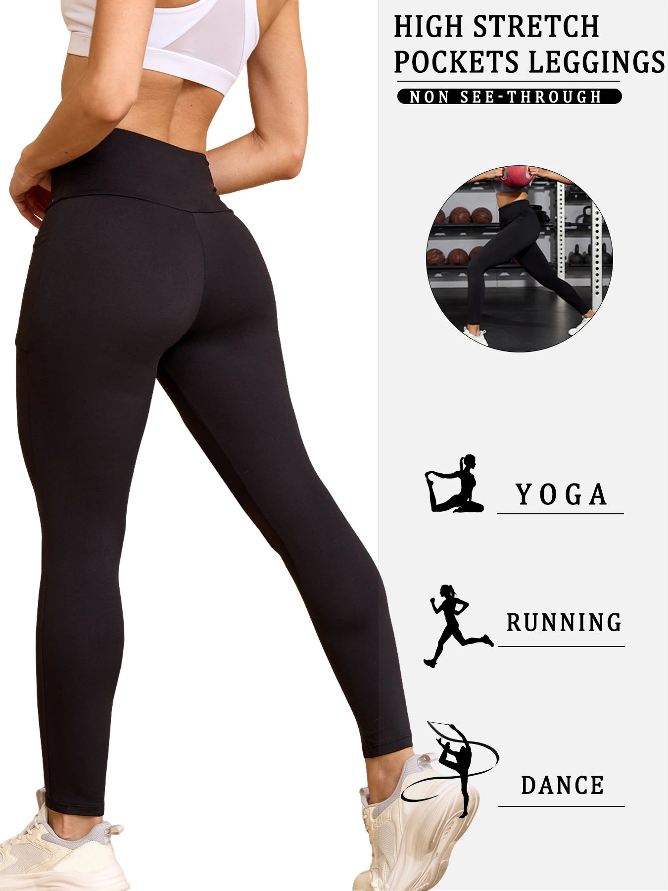 Soft Leggings with Pockets High Waisted Workout Yoga Pants Women's