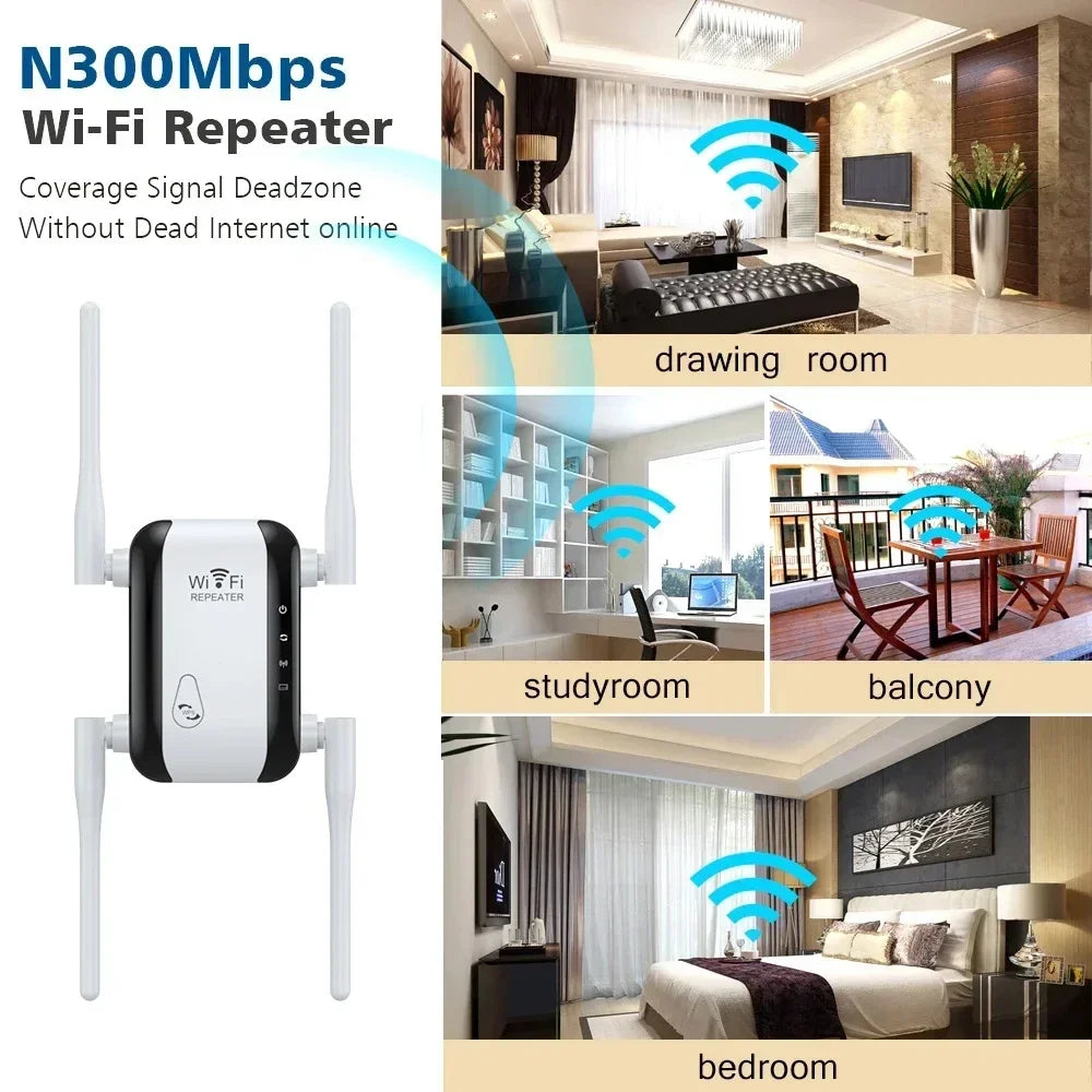 Wifi Repeater with antenna Wireless Signal Amplifier Extended Network Enhancer EU US Home Router 300m Through The Wall Bedroom