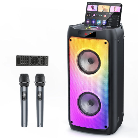 T10-T Wireless Bluetooth Speaker, Karaoke Machine with 2 Microphone, Home Karaoke Party Speaker with Led Light, Stage Subwoofers