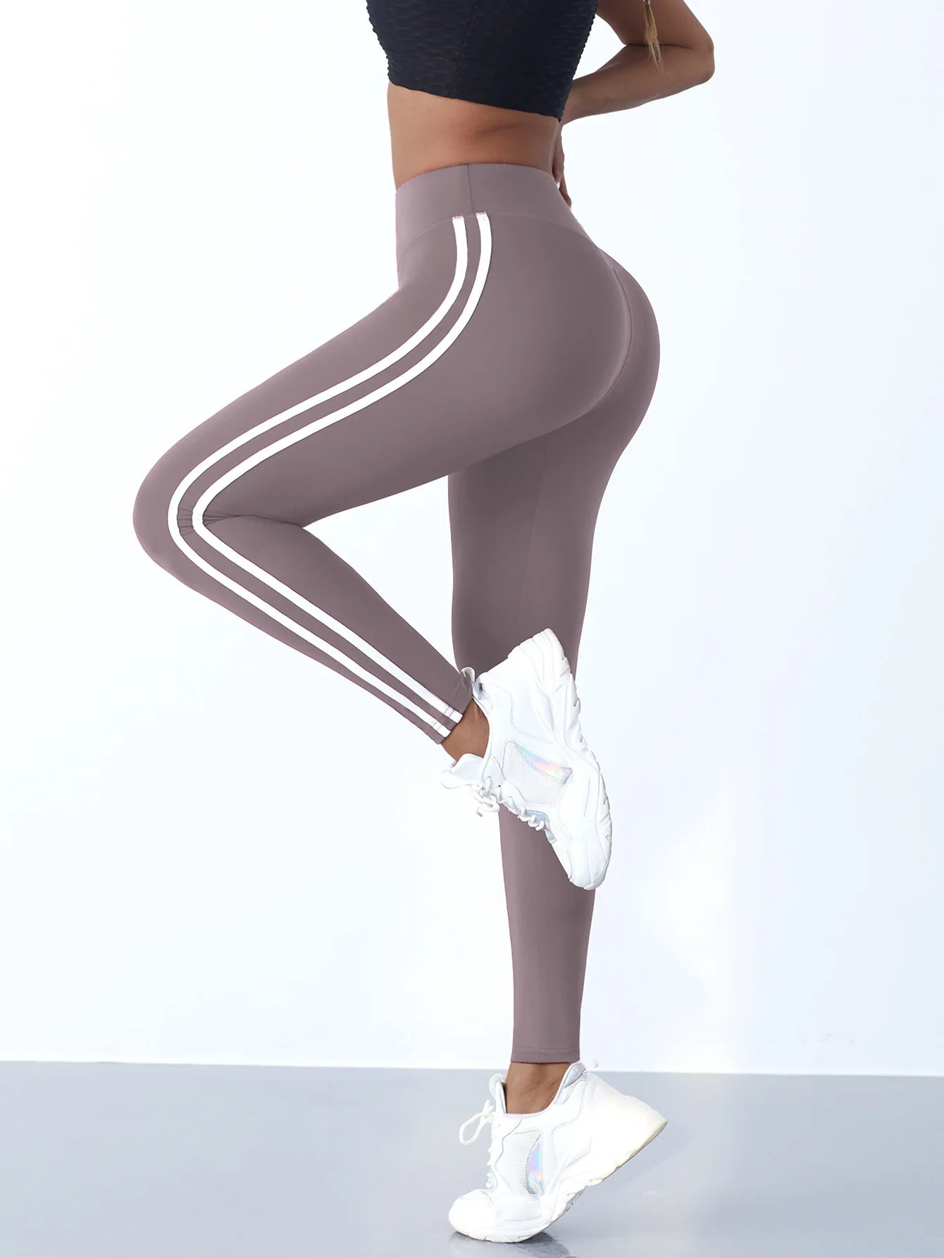 Breathable Casual Leggings with Side Stripe and High Waist