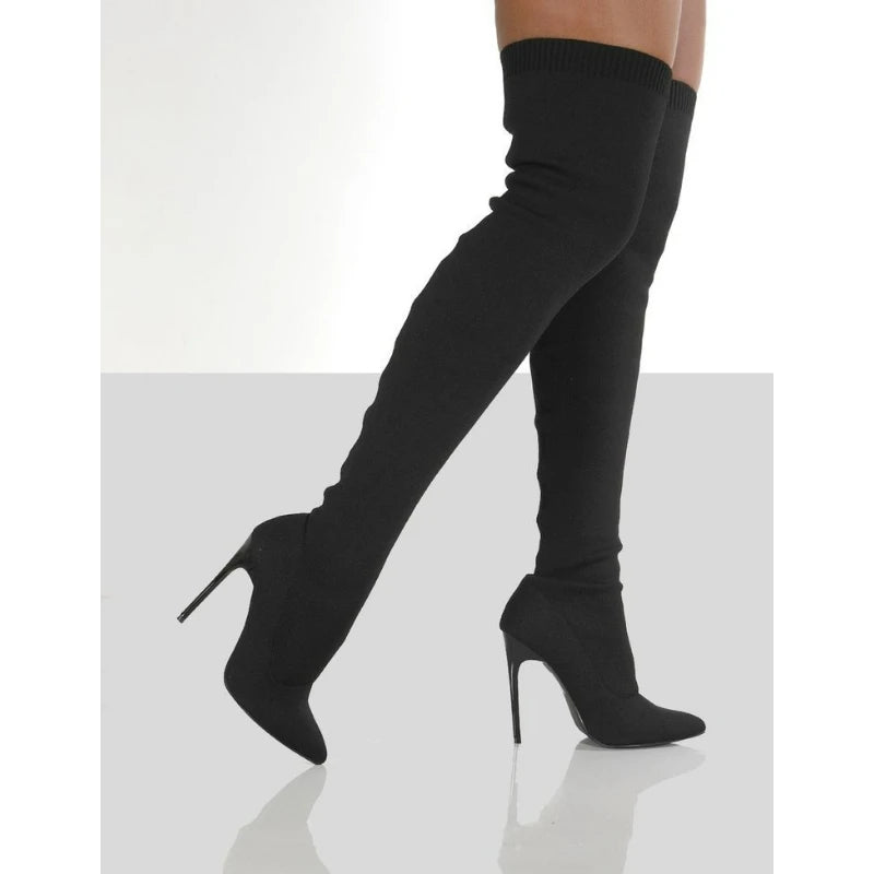 Over The Knee Women Boots Stretch Fabrics High Heels Slip on Shoes Sexy Party Boots Pointed Toe Socks Long Boots Botas Feminina