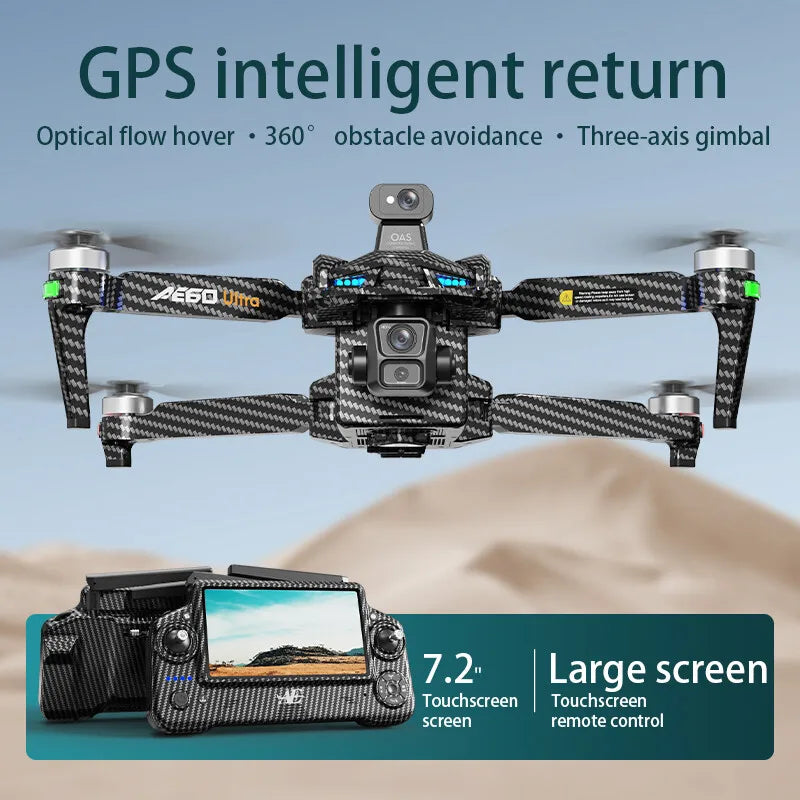 AE60 Drone GPS WIFI FPV 3-axis Gimbal 4K Dual Camera 360° Obstacle Avoidance Screen Control Quadcopter