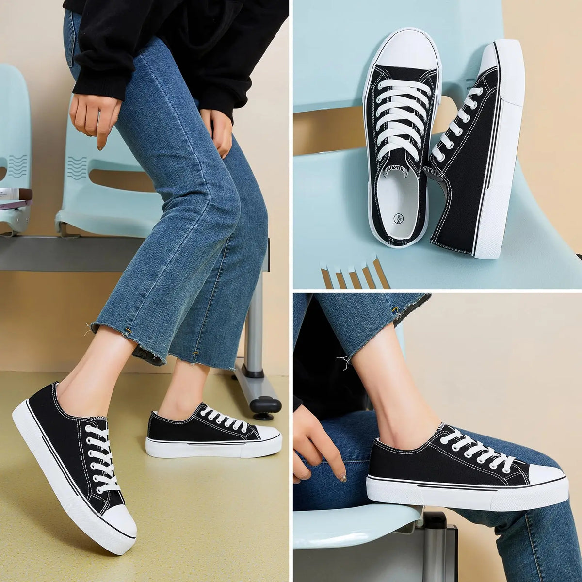 Women's Low-Top Canvas Sneakers – Breathable Casual Slip-On Flats