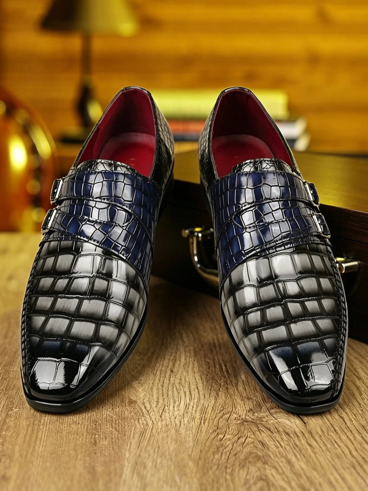 Luxury Men Dress Shoes Crocodile Grain Leather Shoes Men Buckle Casual Wedding Party Shoes High Quality Business Men