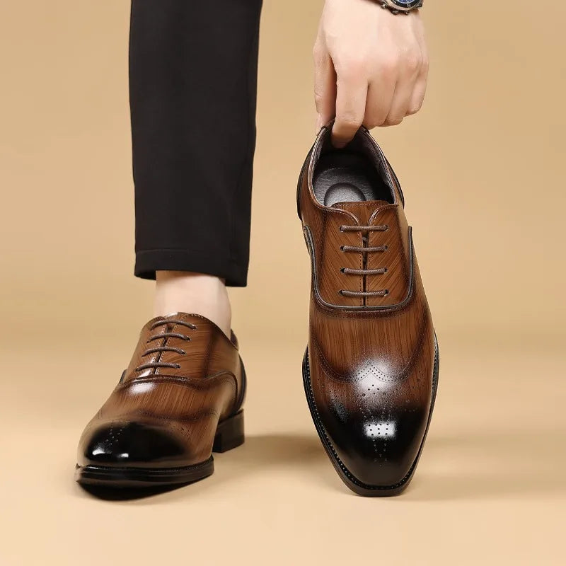 2026 Men Handmade Genuine Cow Leather Oxford Shoes Business Pointed Lace Up Men Wedding Shoes Formal Flats Black Plus Size 38-48