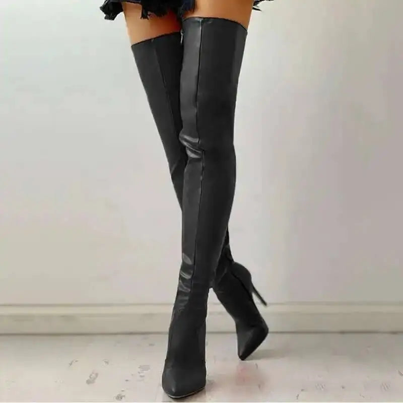 Autumn/Winter Women's Boots Sexy High Heels Slim Over The Knee Boots Pointed Side Zipper Large Size 34-47 Long Boots