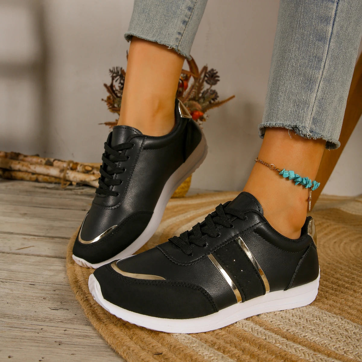 Women Sneakers Lightweight Platform Sneakers Women Leather Patchwork Casual Sport Sneakers for Outdoor Running
