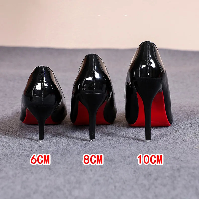 Sexy Pointed Toe Patent Leather High Heels Temperament Red Bottom Sole Shoes