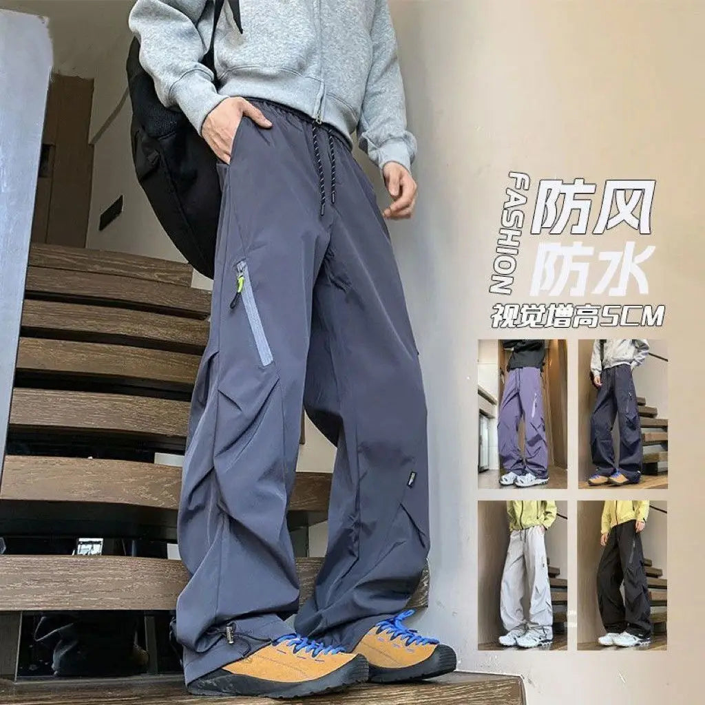 Menswear Clothing 2026 Autumn Winter Pleated Pants for Men Outdoor Windproof Waterproof Hiking Loose Straight Leg Casual Pants