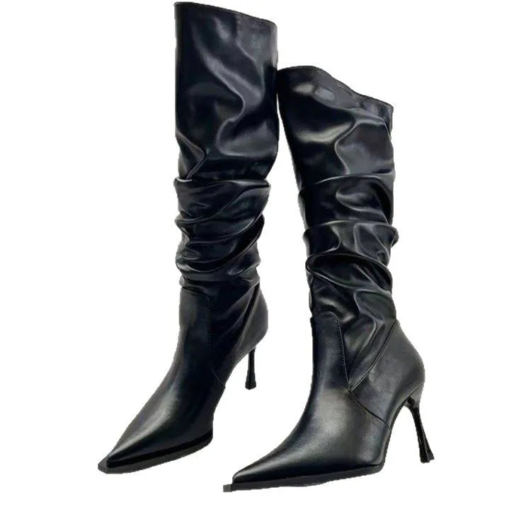 Winter Women High Boots Fashion Pointed Toe Stiletto Heel Long Boots Ladies Elegant Knee High Boots Shoes Botas De Mujer