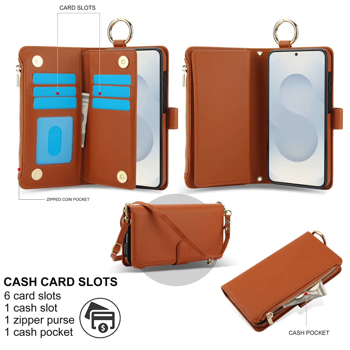 For Samsung Galaxy S26 Ultra/S26 Plus/S26 Wallet Case with Zipper Card Holder RFID Blocking, Flip Folio Book Shockproof Cover
