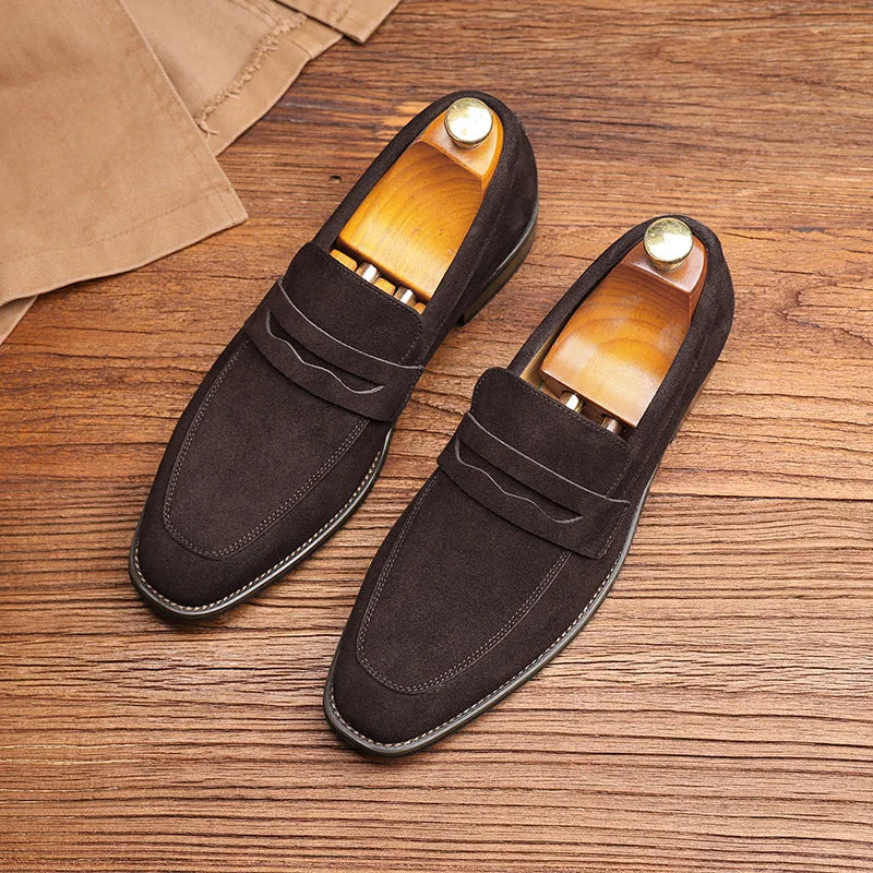 Men's Classic Retro Penny Loafers Moccasins Cow Suede Fashion Men's Leather Casual Shoes Mens Outdoor Driving Slip-on Flats