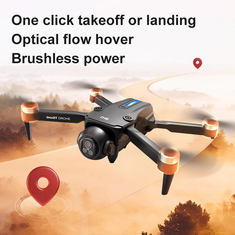 D18 Drone with 8K HD 150° Electric Dual FPV Camera Angle Obstacle Avoidance Foldable Quadcopter for Aerial Photography Toy