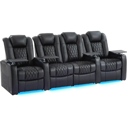 Reclining Sofas Top Grain Loveseat Recliner Chair Dual Power Theater Chairs Electric Headrest with Tray Table