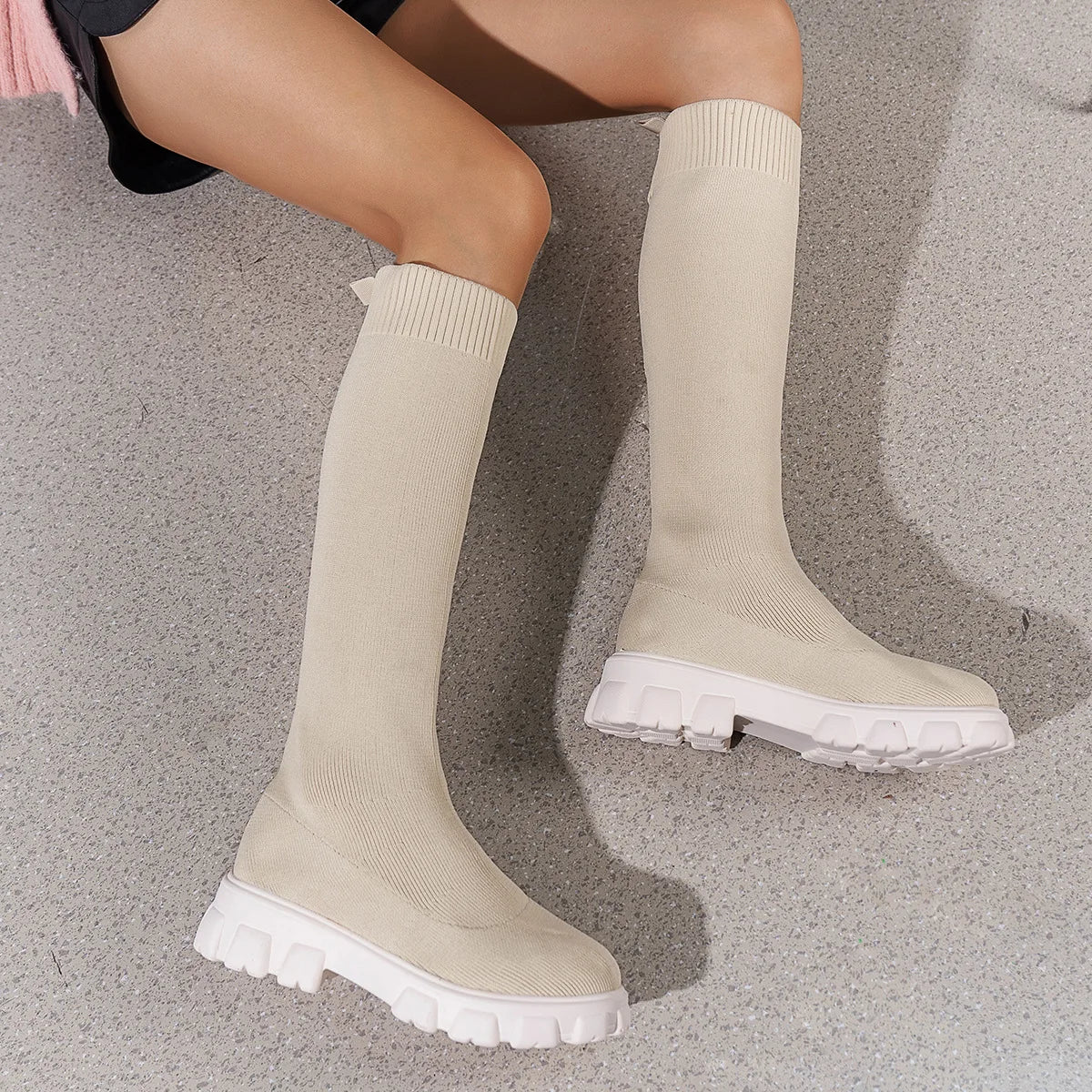 Women's Autumn/Winter New Brand Fashion Women's Boots Mid Sleeve Elastic Socks Boots Thick Sole Boots