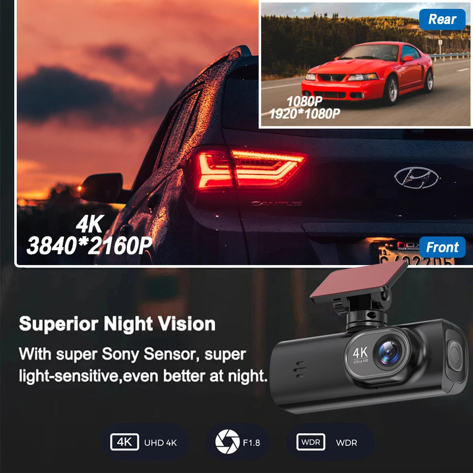 E-ACE 4K 1080P Car DVR 2 Cameras Lens Dash Camera Dual Lens Suppor Rearview Camera Video Recorder Auto Registrator Dash Cam